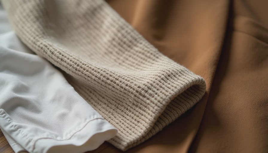 Texture contrast detail showing wool, knit, cotton and linen
