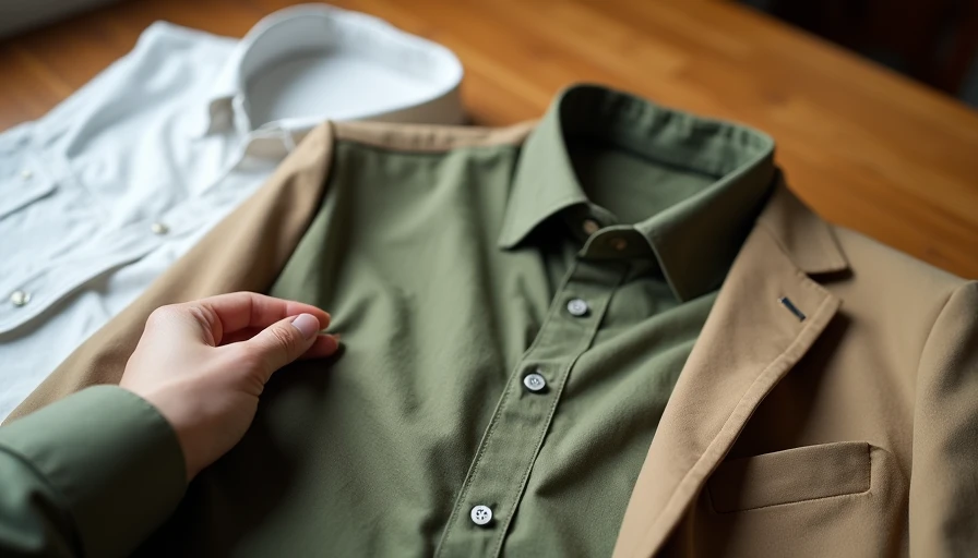 Hand checking how new thrift find mixes with existing wardrobe