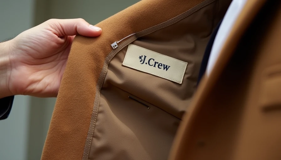Close-up of blazer label and construction quality in thrift shopping